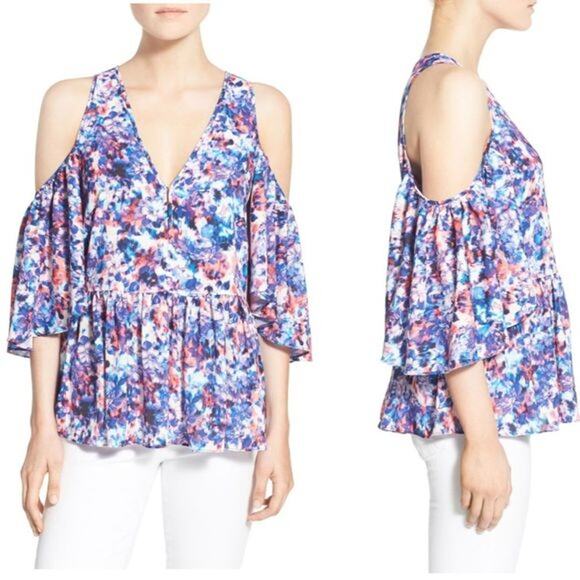 Rebecca Minkoff Gabby Cold Shoulder Floral Top - Picture 1 of 7
